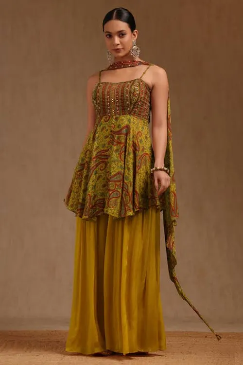 Elegant brown silk suit set with dupatta